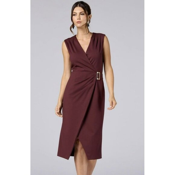 NEW Cache NWT Ponte Sheath Midi Sleeveless Dress In Chocolate Brown Size Medium - Picture 14 of 14